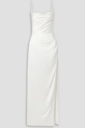 Retrofete Marlene crystal-embellished draped stretch-silk satin maxi dress - - XL