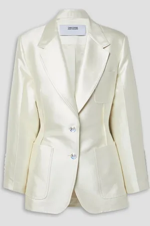 Christopher John Rogers Ruched cotton and silk-blend satin blazer - White - US 0