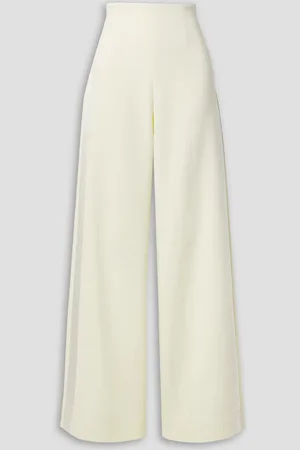 Sergio Hudson Silk satin-trimmed wool-blend crepe wide-leg pants - White - US 10