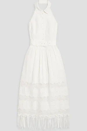 Rebecca Vallance Giovanni fringed linen-blend halterneck midi dress - White - UK 14