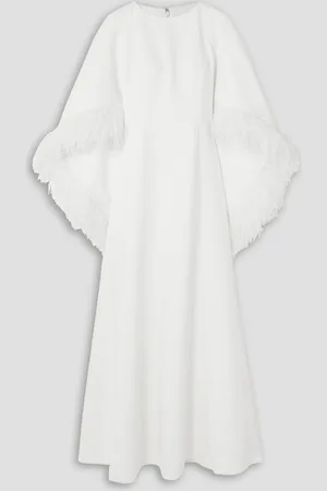 HUISHAN ZHANG Christelle cape-effect feather-trimmed crepe gown - - UK 6