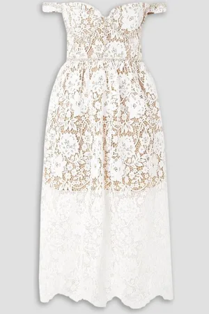 Self-Portrait Off-the-shoulder crystal-embellished corded lace midi dress - - UK 10