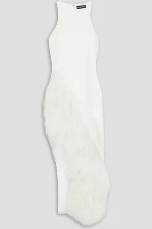 DAVID KOMA Asymmetric feather-trimmed cady midi dress - - UK 12