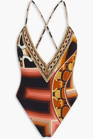 Camilla Crystal-embellished printed swimsuit - - UK 14