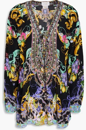 Camilla Crystal-embellished floral-print silk crepe de chine blouse - - XS