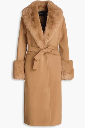 Maje Faux fur-trimmed wool-blend felt coat - Brown - FR 36