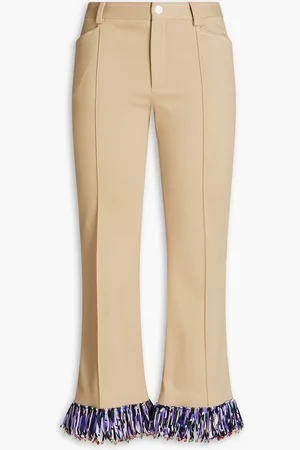 Puccini Fringed cotton-blend twill flared pants - Neutral - IT 42