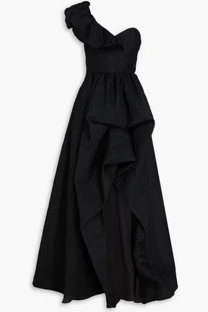 Marchesa Notte One-shoulder ruffled cloqué gown - - US 0