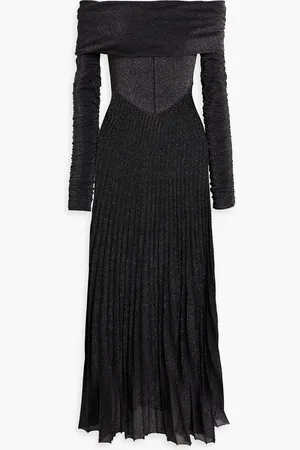 Khaite Rebecca off-the-shoulder metallic stretch-knit maxi dress - Metallic - XS