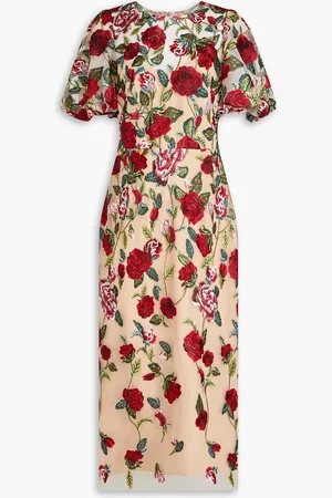 Marchesa Notte Embroidered tulle midi dress - - US 12