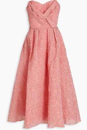 Marchesa Notte Strapless pleated cloqué midi dress - Pink - US 8