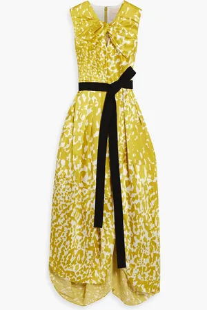 Roksanda Alana pleated printed silk-satin midi dress - Yellow - UK 10