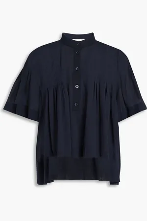 Frame Pintucked cotton-mousseline blouse - Blue - XS