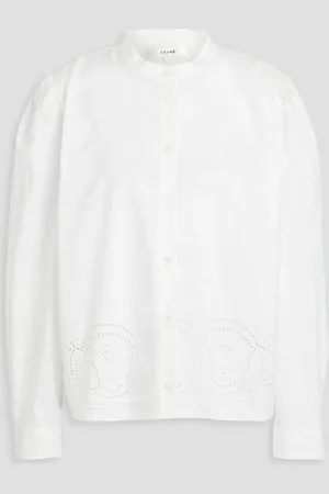 Frame Broderie anglaise-trimmed cotton-poplin blouse - - XXS