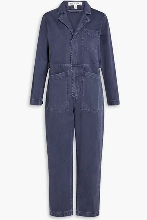 ALEX MILL Cropped herringbone cotton jumpsuit - Blue - XS