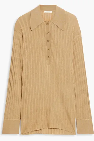 By Malene Birger Delphine ribbed-knit polo sweater - Neutral - M