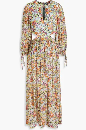 Maje Cutout floral-print georgette midi dress - Blue - FR 38