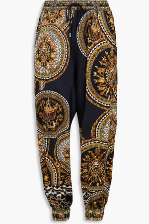 Camilla Cropped crystal-embellished printed silk-satin tapered pants - - S