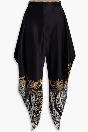 Camilla Draped printed silk-satin tapered pants - - XS