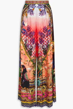 Camilla Crystal-embellished printed silk-twill wide-leg pants - - XS