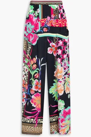 Camilla Crystal-embellished printed silk-satin wide-leg pants - - XS