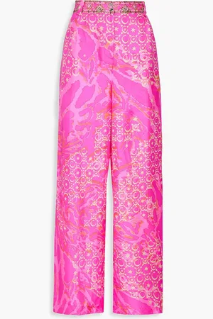 Camilla Crystal-embellished printed silk-twill wide-leg pants - Pink - XS