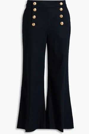 ZIMMERMANN Button-embellished cotton-blend kick-flare pants - Blue - 00
