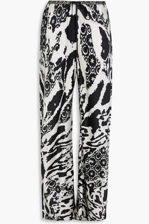 Camilla Crystal-embellished printed silk-satin wide-leg pants - - S