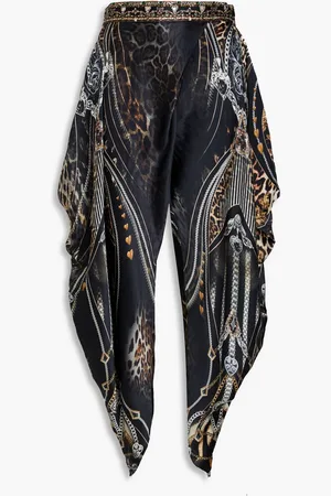 Camilla Crystal-embellished printed silk-satin tapered pants - - L