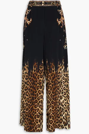 Camilla Crystal-embellished printed silk crepe de chine wide-leg pants - - M