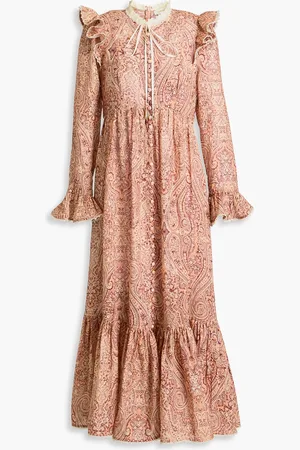 ZIMMERMANN Ruffled paisley-print linen midi dress - Pink - 1