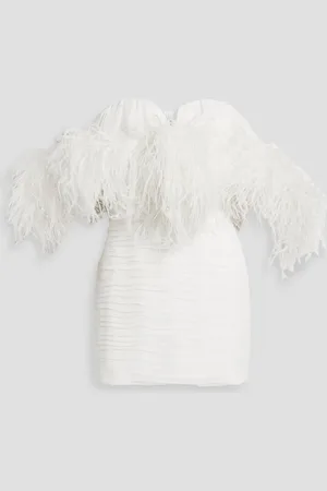 MAGDA BUTRYM Off-the-shoulder feather-trimmed silk-crepe mini dress - - FR 38