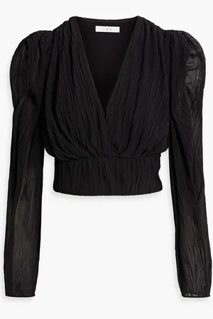 IRO Amili cropped plissé-mesh top - Purple - FR 34