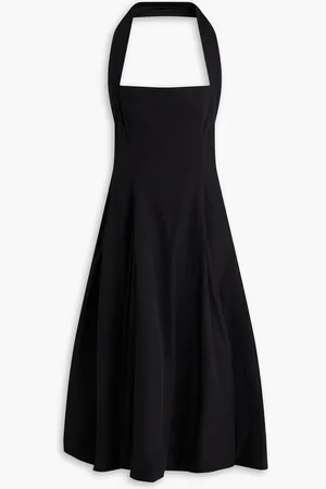 Khaite Pleated cotton-blend twill halterneck midi dress - - US 2