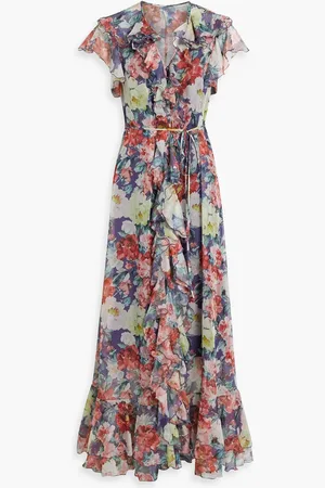 MIKAEL AGHAL Ruffled floral-print chiffon maxi dress - - US 4