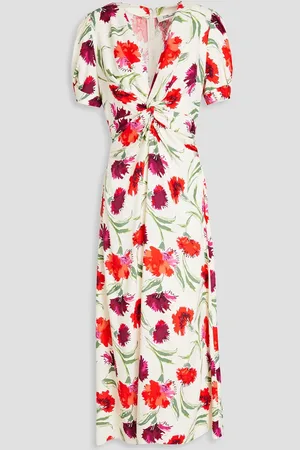 Diane von Furstenberg Clark twisted floral-print woven midi dress - White - US 12