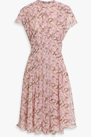 MIKAEL AGHAL Pleated floral-print chiffon dress - Pink - US 4