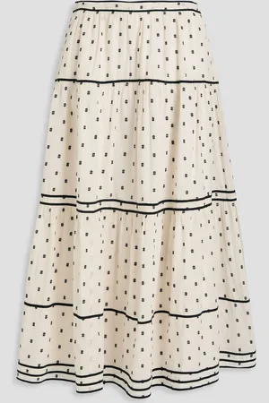 ULLA JOHNSON June tiered fil coupé cotton midi skirt - White - US 12