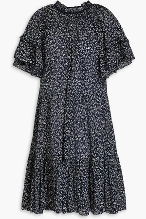 ULLA JOHNSON Doris ruffled floral-print cotton-crepon dress - Blue - US 8