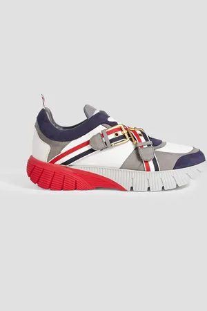 Thom Browne Striped shell and suede sneakers - - US 9
