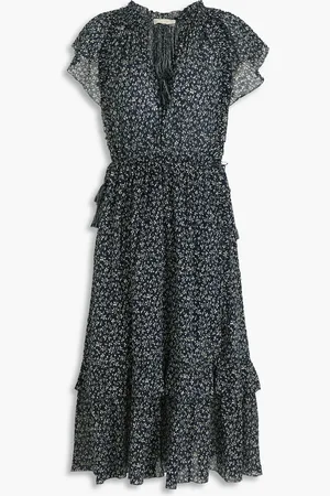 ULLA JOHNSON Anja ruffled floral-print cotton-crepon midi dress - Blue - US 2
