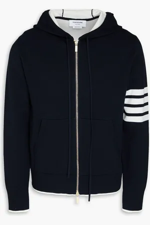 Thom Browne Striped jacquard-knit cotton-blend zip-up hoodie - Blue - 1