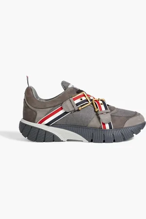 Thom Browne Striped flannel and suede sneakers - Gray - US 6