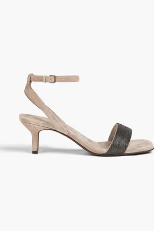 Brunello Cucinelli Bead-embellished suede sandals - Neutral - EU 36