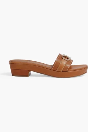 Salvatore Ferragamo Philein embellished leather mules - Brown - US 10