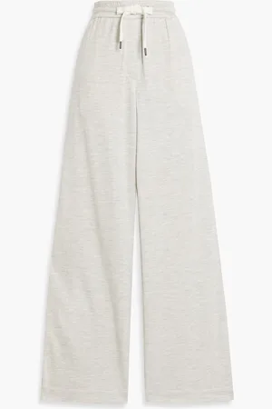 Brunello Cucinelli Bead-embellished cotton-blend jersey track pants - Gray - L