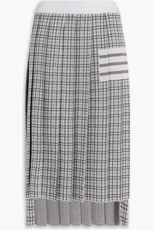 Thom Browne Pleated jacquard-knit silk and cotton-blend midi skirt - Gray - IT 42