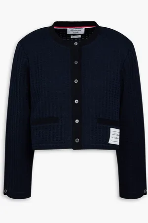 Thom Browne Cropped cotton-jacquard cardigan - Blue - IT 38
