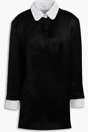 Thom Browne Poplin-paneled silk-satin mini shirt dress - - IT 42