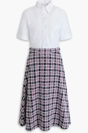 Thom Browne Oxford-paneled cotton-blend tweed midi shirt dress - - IT 36